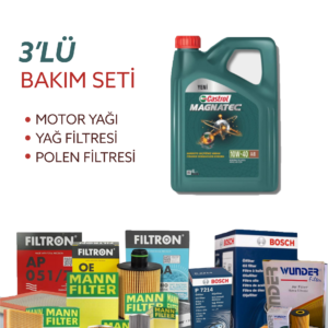 Citroen C-Elysee 1.5 Bluehdi 100 102 Hp (2018-2021) Castrol 10W-40 Motor Yağlı Bakım Seti 3 Parça Set