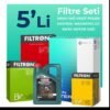 Filtron Citroen C5 1.6 Dizel Filtre Bakım Seti Castrol Motor Yağlı (2009-2015) 5 Li