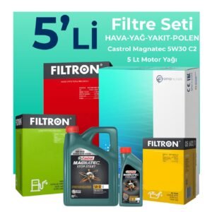 Filtron Peugeot 407 2.0 Dizel Filtre Bakım Seti Castrol Motor Yağlı (2004-2011) 5 Li