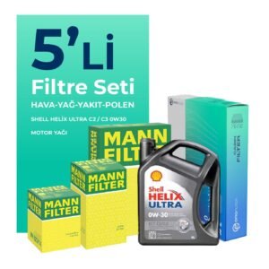 MANN Peugeot Partner 1.6 BlueHDi Dizel Filtre Bakım Seti Shell Motor Yağlı (2015-2018) 5 Li